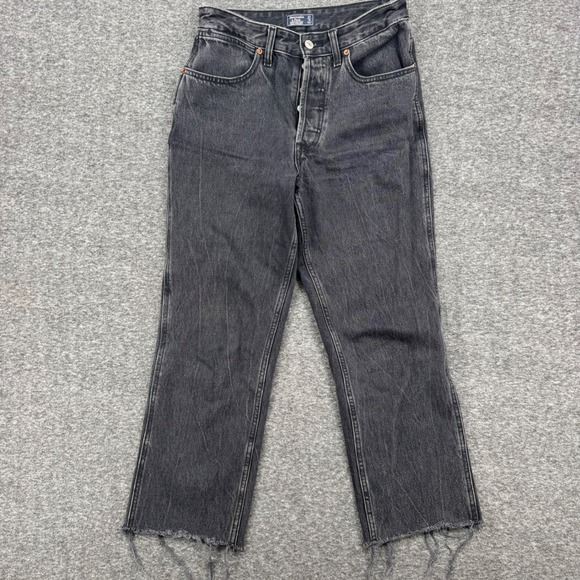 Abercrombie & Fitch Annie High Rise Ankle Straight Jeans Washed Black Raw Hem 4s - Picture 2 of 9